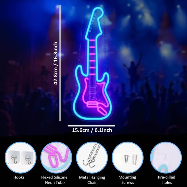 Gitarr Neonljus, Dimbar LED Gitarr Neon Väggskylt USB-driven, för Mancave Musikstudio, Gåva till Gitarrspelare Gitarister Musikälskare