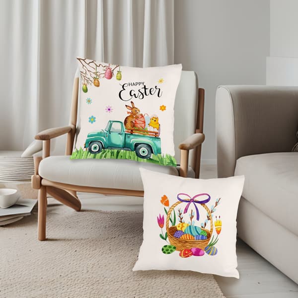 4 stk. Påskekaninmønster Pyntepudebetræk, 45x45 cm Polyester Sofapudebetræk til Sofa, Sofa eller Seng Påskepynt 4Pcs-45x45cm