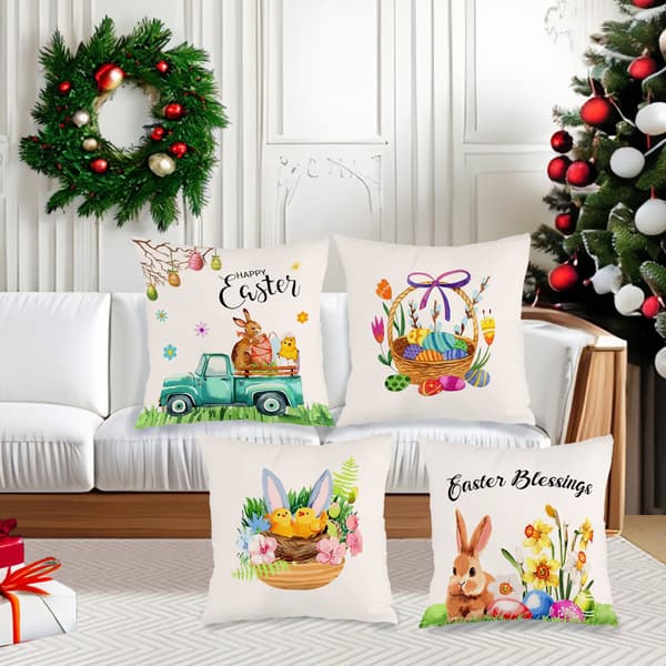 4 stk. Påskekaninmønster Pyntepudebetræk, 45x45 cm Polyester Sofapudebetræk til Sofa, Sofa eller Seng Påskepynt 4Pcs-45x45cm