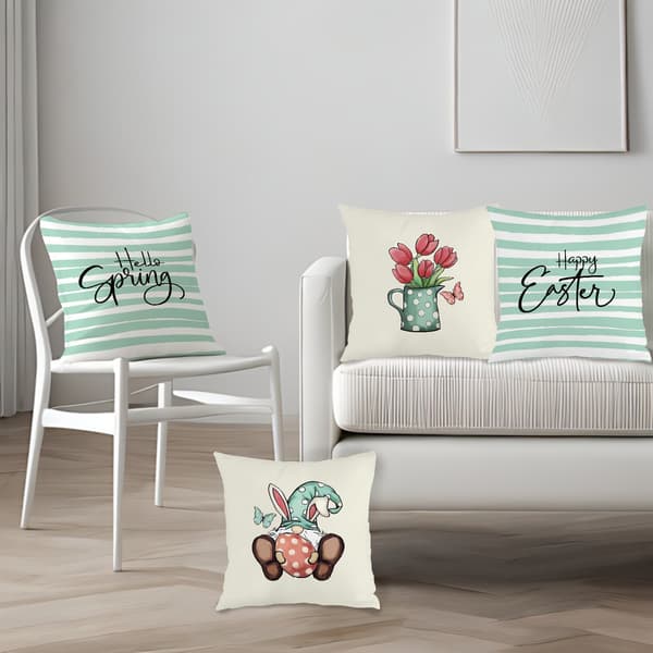 Sæt med 4 stribede påskehare pudebetræk, 45x45 cm polyester pyntepudebetræk til påskegave 4Pcs-45x45cm