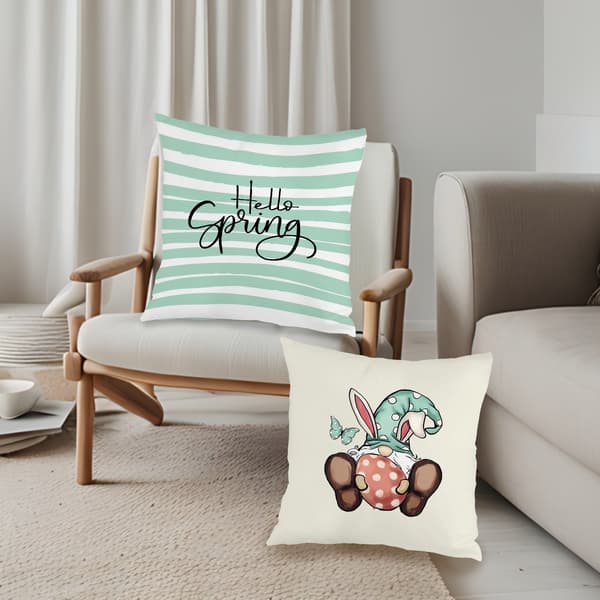 Sæt med 4 stribede påskehare pudebetræk, 45x45 cm polyester pyntepudebetræk til påskegave 4Pcs-45x45cm