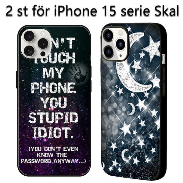 2 stk Måne- og stjerne-deksler til iPhone 15 Pro Max, animert søtt iPhone 15 Pro-deksel til iPhone 15 Plus 15 Pro 15 Pro Max Black iPhone 15 Plus