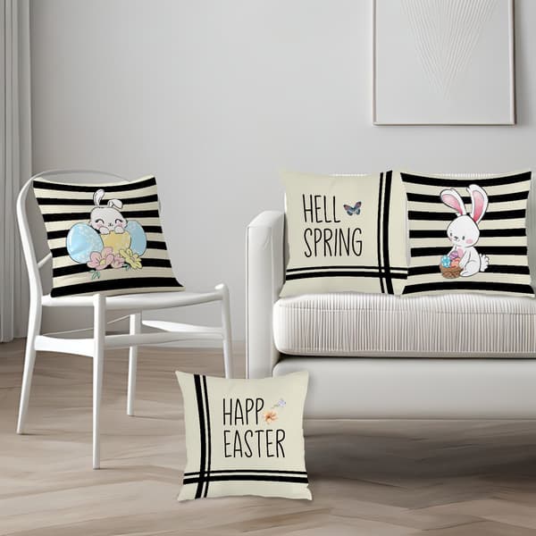 Set med 4 randiga påskkuddöverdrag, 45x45cm Mjuk soffkuddeöverdrag för soffa säng vardagsrum sovrum 4Pcs-45x45cm