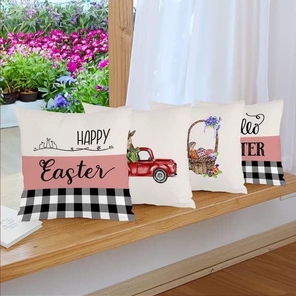 Set med 4 påskharrmönstrade prydnadskuddar, 45x45 cm tvättbara örngott för soffa sovrum vardagsrum 4Pcs-45x45cm