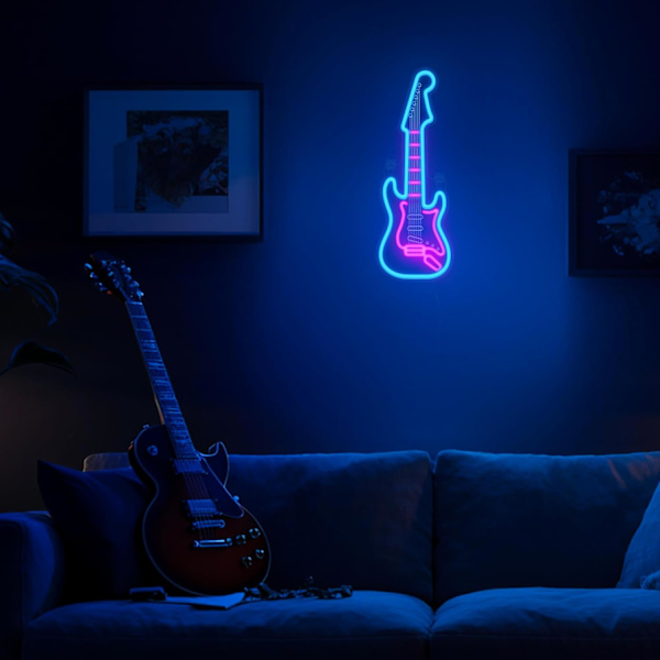 Elektrisk Gitarr Neonljus, Dimbar LED Gitarr Neon Väggskylt USB-driven, Dekorationer för Sovrum Vardagsrum Mancave Musikstudio