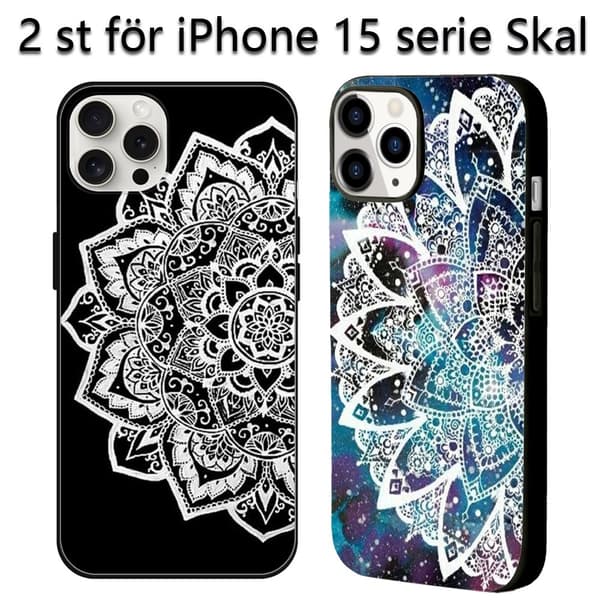 2-pack Mandala iPhone 15 Pro Skyddsfodral, Tryckt iPhone 15 Max-skal för iPhone 15 Plus 15 Pro 15 Pro Max Black iPhone 15 Pro Max