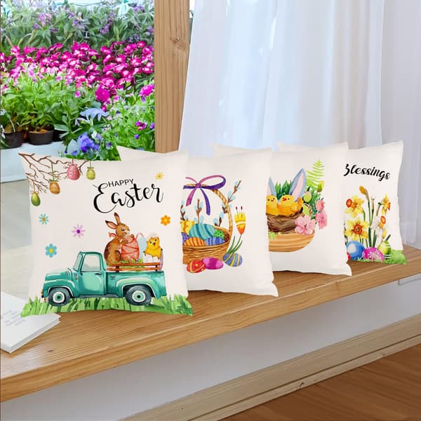 4 stk. Påskekaninmønster Pyntepudebetræk, 45x45 cm Polyester Sofapudebetræk til Sofa, Sofa eller Seng Påskepynt 4Pcs-45x45cm