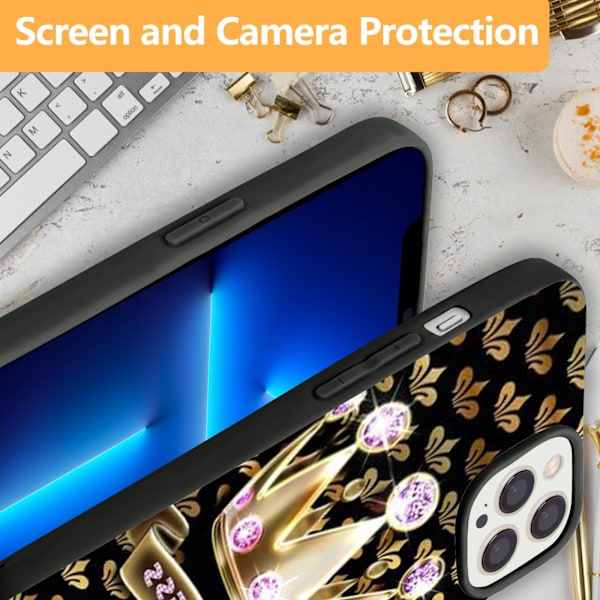 2 stk. Queen & Princess iPhone 15-deksler, stilig iPhone 15 max-deksel til iPhone 15 Plus Pro Max Black iPhone 15 Plus
