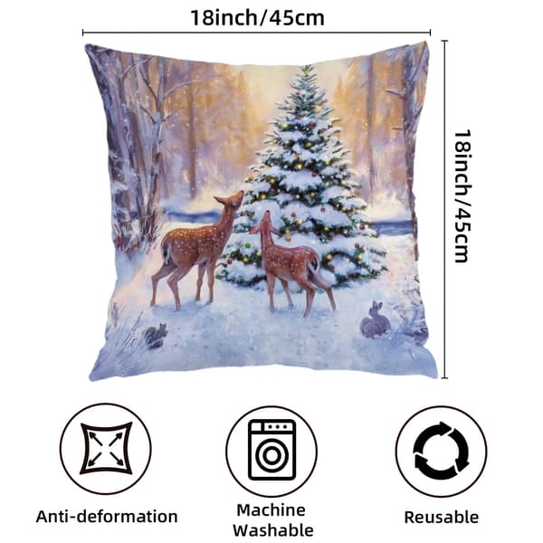 Set med 4 Vintermotiv Tryckta Prydnadskuddar, 45x45cm Tvättbara Soffkuddar för Vardagsrum Sovrum 4Pcs-45x45cm