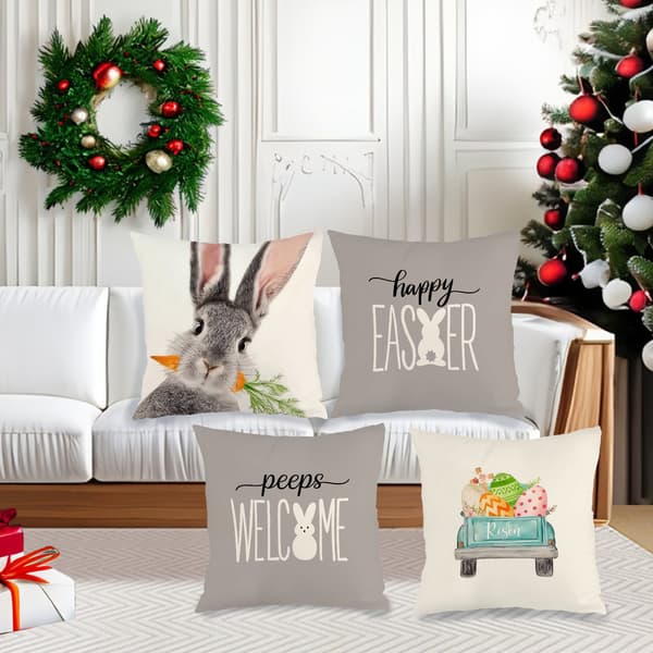 Sæt med 4 rustikke påskepudebetræk, 45x45 cm polyester pyntepudebetræk til påskepynt 4Pcs-45x45cm
