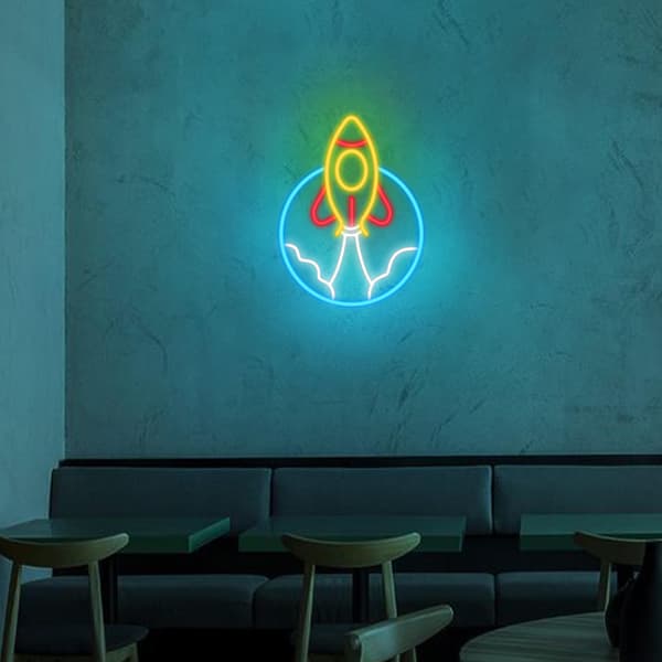 Raket Neonskylt, LED-ljus Rumsdekor, USB-driven Lysande Rymdelement Universum Tema Dekoration, för Sovrum Vardagsrum Spelrum Mancave
