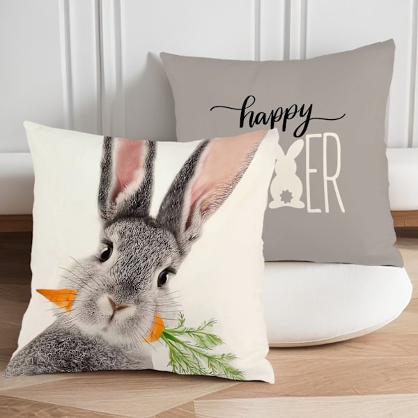 Sæt med 4 rustikke påskepudebetræk, 45x45 cm polyester pyntepudebetræk til påskepynt 4Pcs-45x45cm