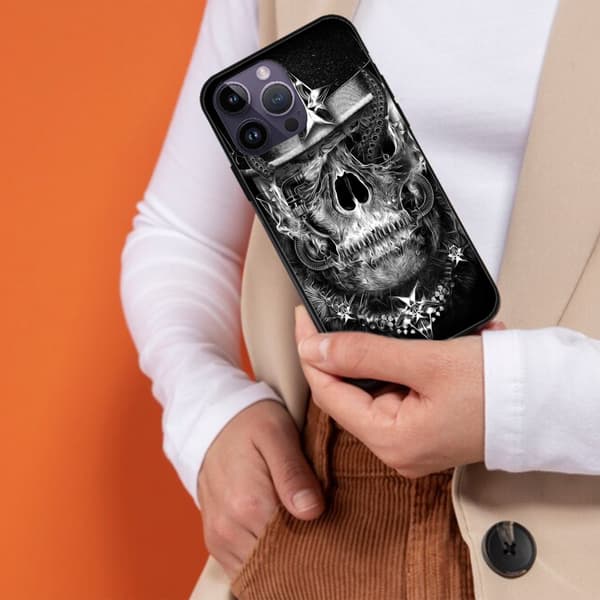 2 stk. Kraniet iPhone 15 Pro Max Beskyttelsescover, Sort iPhone 15 Pro Etui til iPhone 15 Plus Pro Max Black iPhone 15