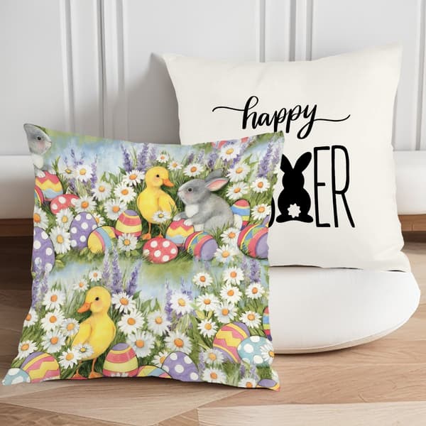 4 stk. pudebetræk med forårstema til påske, 45x45 cm vaskbare pyntepudebetræk til påskegave 4Pcs-45x45cm