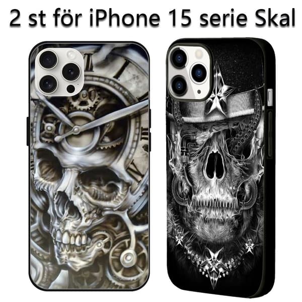 2 stk. Kraniet iPhone 15 Pro Max Beskyttelsescover, Sort iPhone 15 Pro Etui til iPhone 15 Plus Pro Max Black iPhone 15