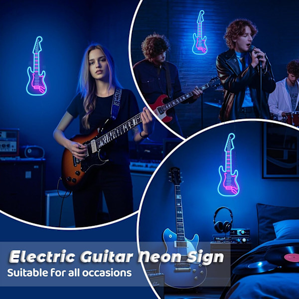 Elektrisk Gitarr Neonljus, Dimbar LED Gitarr Neon Väggskylt USB-driven, Dekorationer för Sovrum Vardagsrum Mancave Musikstudio