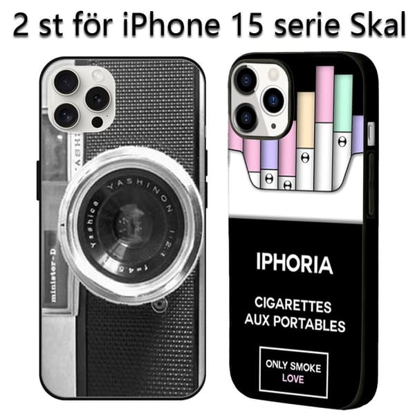 2 stk. kameratrykt iPhone 15 deksel, stilig 15 Pro for iPhone 15 Plus Pro Max Black iPhone 15 Pro Max