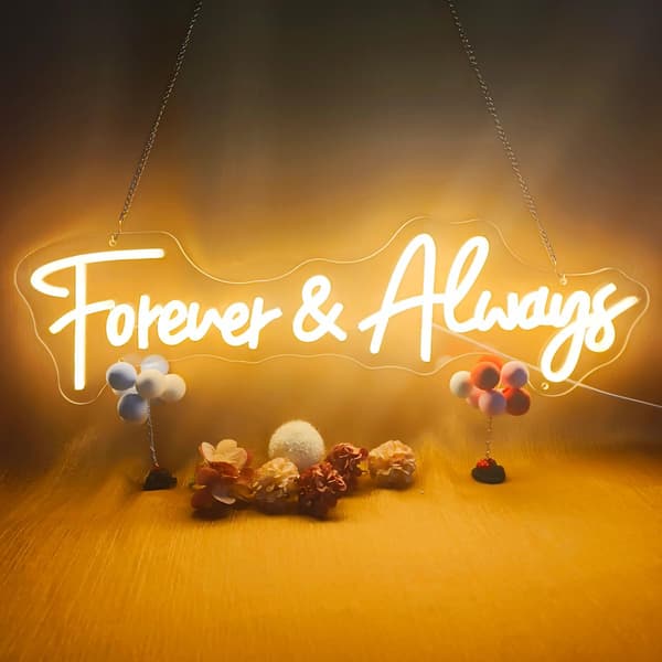 Forever and Always Neonskyltar för Väggdekor Dimbar, USB-driven LED-ljusskylt, Forever & Always Neonskylt för Bröllopsdag, Sovrum
