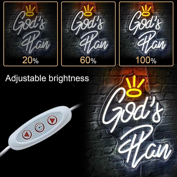 God's Plan Neonskylt, Vita LED-neonskyltar för väggdekor, USB-driven bokstav Neonskyltar för sovrum Vardagsrum Bar Bröllopsfest Dekoration 32x38cm