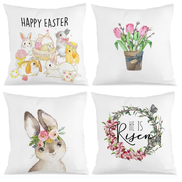 4 stk. påsketema pyntepudebetræk, 45x45 cm dekorativt sofapudebetræk til sofa, sofa eller seng, påskepynt 4Pcs-45x45cm
