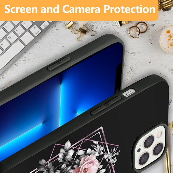 2 stk. Rose blomst iPhone 15 Pro Etuier Covers, Cool iPhone 15pro Max til iPhone 15 Plus Pro Max Black iPhone 15 Plus