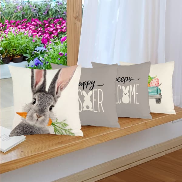 Sæt med 4 rustikke påskepudebetræk, 45x45 cm polyester pyntepudebetræk til påskepynt 4Pcs-45x45cm