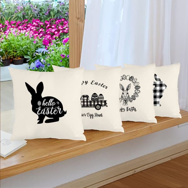 Set med 4 rustika påskörngott, 45x45cm dolda dragkedjor örngott kuddfodral för sovrum hem påskdekoration 4Pcs-45x45cm