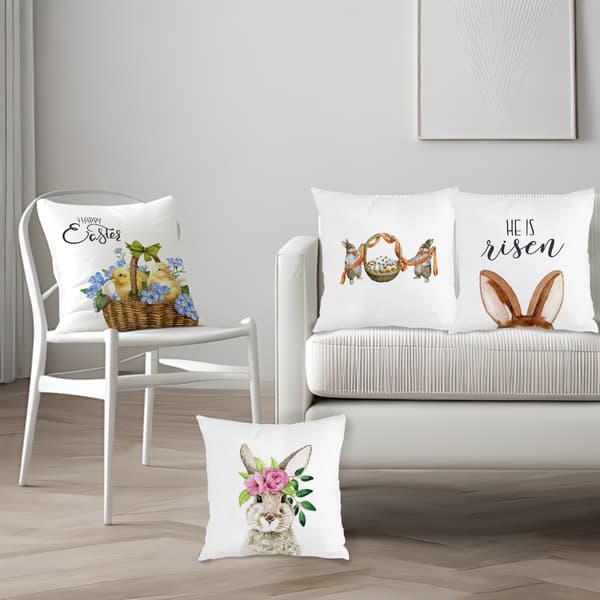 Sæt med 4 Spring Easter Tema Mode Boligindretning Pudebetræk, 45x45cm Vaskbart Pyntepudebetræk til Stue Soveværelse 4Pcs-45x45cm