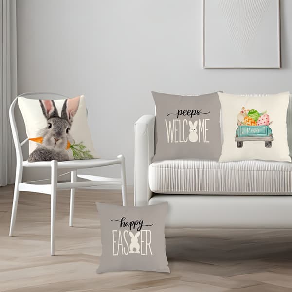 Sæt med 4 rustikke påskepudebetræk, 45x45 cm polyester pyntepudebetræk til påskepynt 4Pcs-45x45cm
