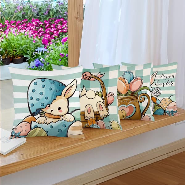 Set med 4 rustika påskkuddöverdrag, 45x45 cm dragkedja stängning prydnadskuddar för sovrum vardagsrum 4Pcs-45x45cm