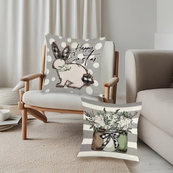 4 stk. påskestribede pudebetræk, 45x45 cm vaskbart pyntepudebetræk til sofa, seng, stue, soveværelse 4Pcs-45x45cm