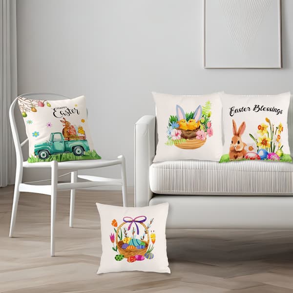 4 stk. Påskekaninmønster Pyntepudebetræk, 45x45 cm Polyester Sofapudebetræk til Sofa, Sofa eller Seng Påskepynt 4Pcs-45x45cm