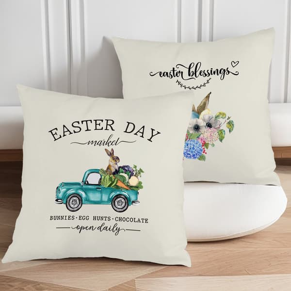 4 st Påskhare Mönster Kuddfodral, 45x45cm Polyester Kuddfodral för Soffa Säng Vardagsrum Sovrum 4Pcs-45x45cm