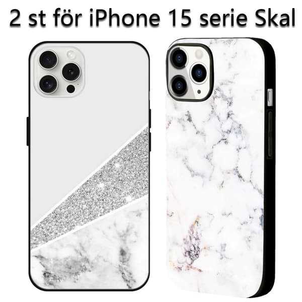 2-pack Marmor iPhone 15 Pro Skyddsfodral, Nya iPhone 15-skal för iPhone 15 Plus 15 Pro 15 Pro Max Black iPhone 15 Plus