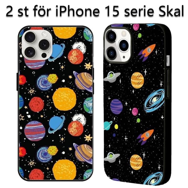 2 stk. Planet iPhone 15 Plus deksler, attraktivt design 15 iPhone-deksel for iPhone 15 Plus Pro Max Black iPhone 15 Plus