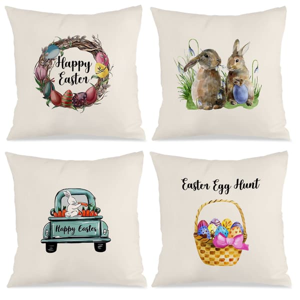 Set med 4 påsk-tema örngott, 45x45cm tvättbart kuddfodral för sovrum vardagsrum 4Pcs-45x45cm