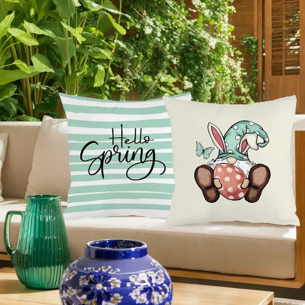 Sæt med 4 stribede påskehare pudebetræk, 45x45 cm polyester pyntepudebetræk til påskegave 4Pcs-45x45cm