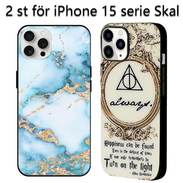 2 stk marmor iPhone 15 Pro deksel, nyeste iPhone 15 pro deksler for iPhone 15 Plus Pro Max Black iPhone 15 Plus