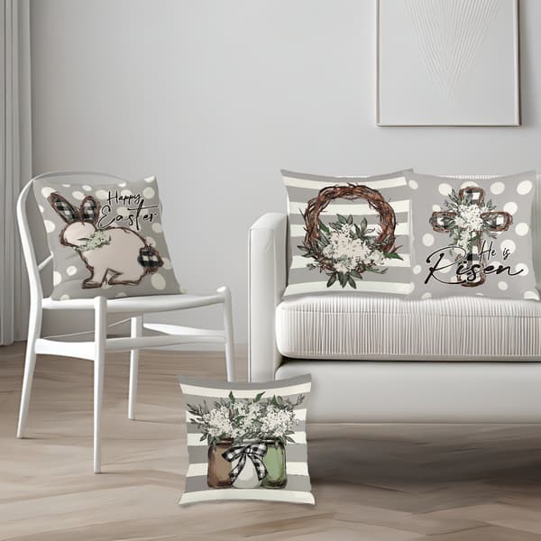 4 stk. påskestribede pudebetræk, 45x45 cm vaskbart pyntepudebetræk til sofa, seng, stue, soveværelse 4Pcs-45x45cm