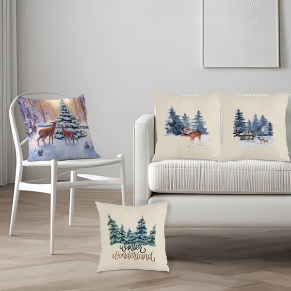 Sæt med 4 pudebetræk med vintermotiv, 45x45 cm vaskbart sofapudebetræk til stue soveværelse 4Pcs-45x45cm