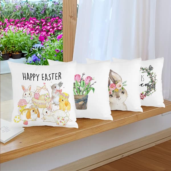 4 stk. påsketema pyntepudebetræk, 45x45 cm dekorativt sofapudebetræk til sofa, sofa eller seng, påskepynt 4Pcs-45x45cm