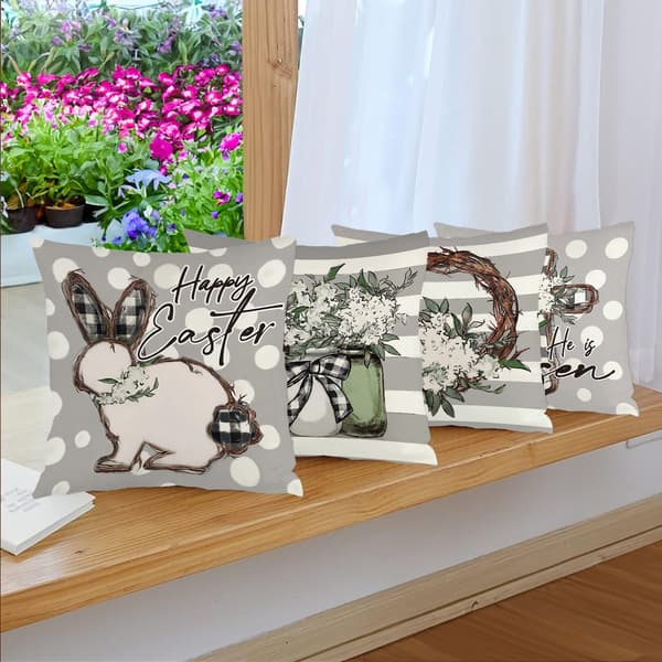 4 stk. påskestribede pudebetræk, 45x45 cm vaskbart pyntepudebetræk til sofa, seng, stue, soveværelse 4Pcs-45x45cm