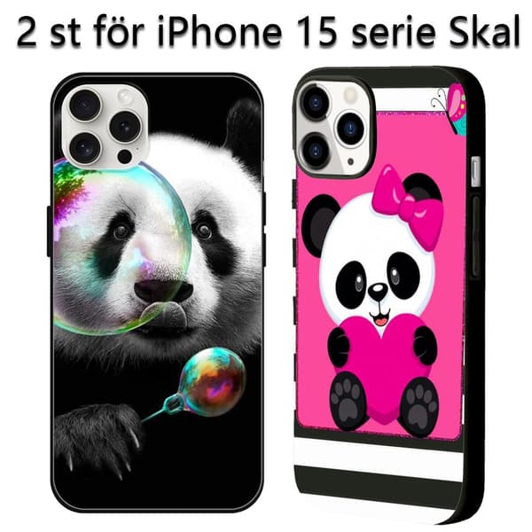 2 stk. Søde Panda iPhone 15 Pro Max Covers, Print 15 plus cover til iPhone 15 Plus 15 Pro 15 Pro Max Black iPhone 15 Plus