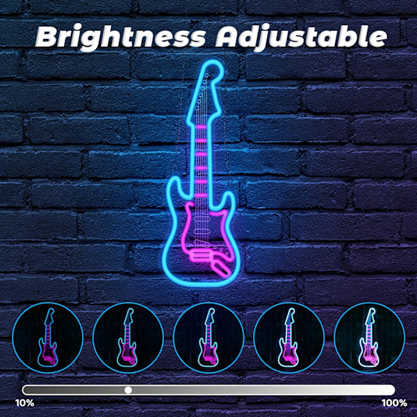 Elektrisk Gitarr Neonljus, Dimbar LED Gitarr Neon Väggskylt USB-driven, Dekorationer för Sovrum Vardagsrum Mancave Musikstudio
