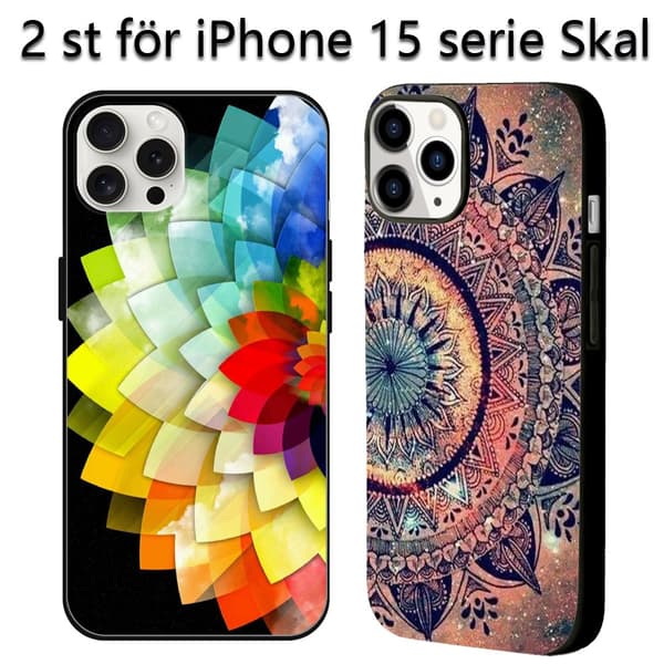 2-pack Färgglada Mandala iPhone 15 Skyddsfodral, Modernt iPhone 15 Pro Max Skal för iPhone 15 Plus Pro Max Black iPhone 15 Pro Max