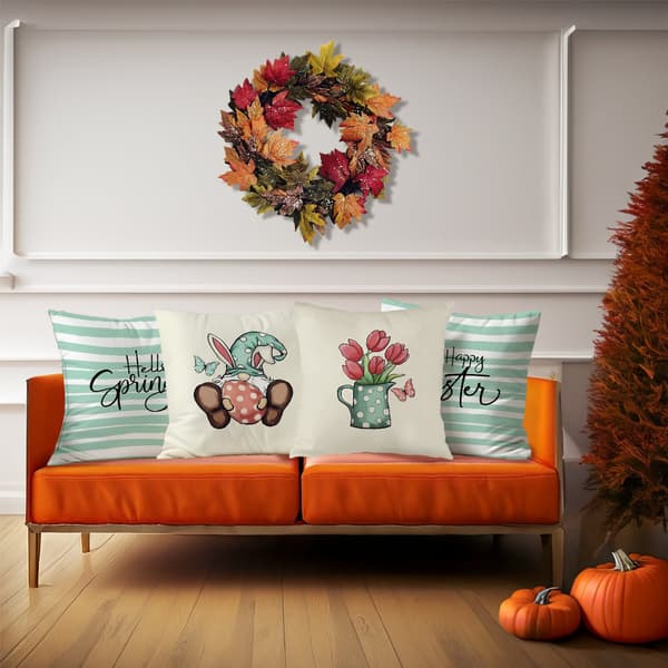 Sæt med 4 stribede påskehare pudebetræk, 45x45 cm polyester pyntepudebetræk til påskegave 4Pcs-45x45cm