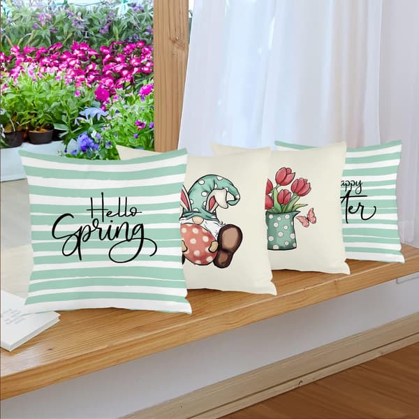 Sæt med 4 stribede påskehare pudebetræk, 45x45 cm polyester pyntepudebetræk til påskegave 4Pcs-45x45cm