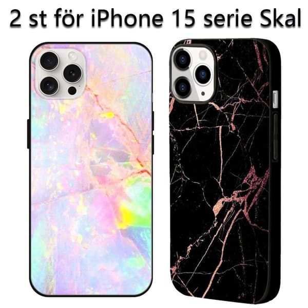 2-pack Marmor iPhone 15 Pro Max Skyddsfodral, Konst Mobilskal iPhone 15 Pro Max för iPhone 15 Plus Pro Max Black iPhone 15