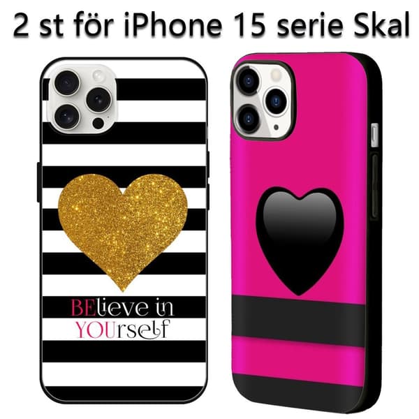 2 stk stripete hjerte iPhone 15 Plus deksler, stilig iPhone 15 max deksel til iPhone 15 Plus 15 Pro 15 Pro Max Black iPhone 15 Pro Max