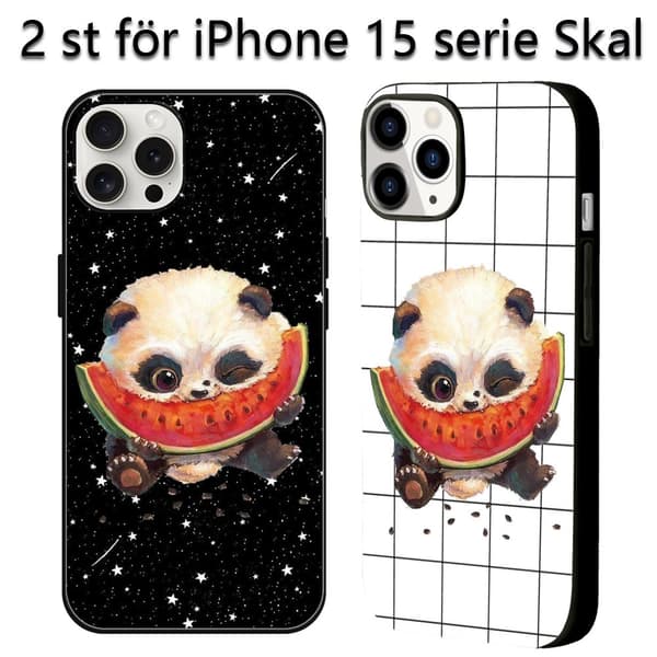 2 stk. Panda & vandmelon iPhone 15 Plus Etuier Covers, Cool iPhone 15 telefoncover til iPhone 15 Plus 15 Pro 15 Pro Max Black iPhone 15